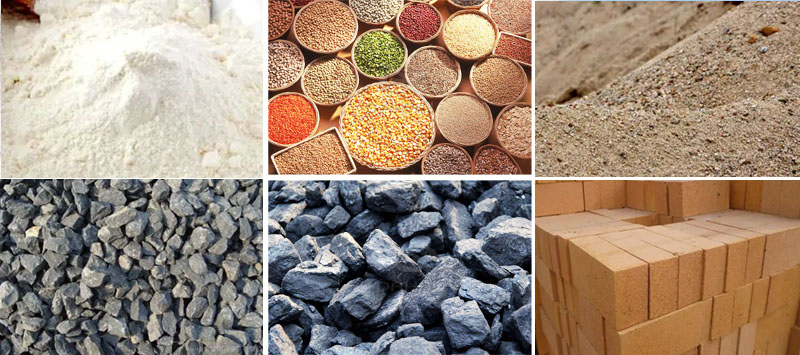 風(fēng)冷式直線振動(dòng)篩可篩分物料有：耐火材料，糧食，沙土，石子等。