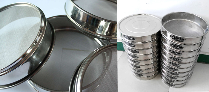 標(biāo)準(zhǔn)土壤篩，篩框與篩網(wǎng)展示圖。