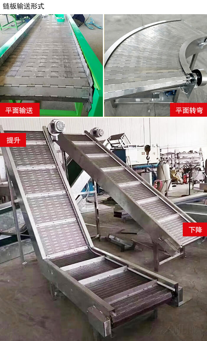 鏈板輸送機平面輸送，平面拐彎，提升等運行現(xiàn)場圖片
